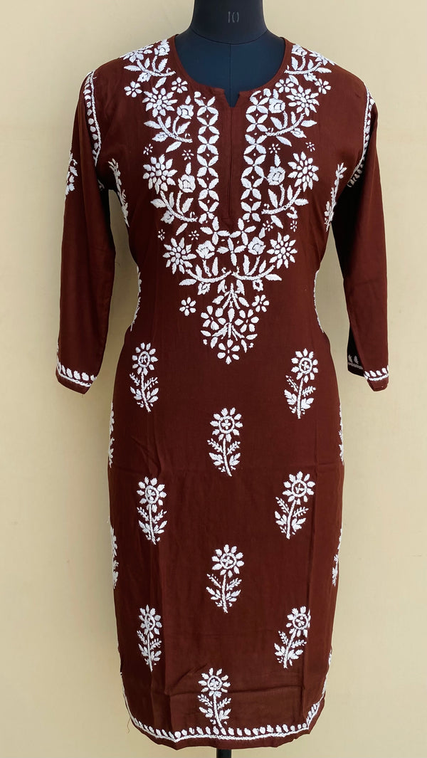 Lucknowi Chikankari Kurti Brown Modal Cotton