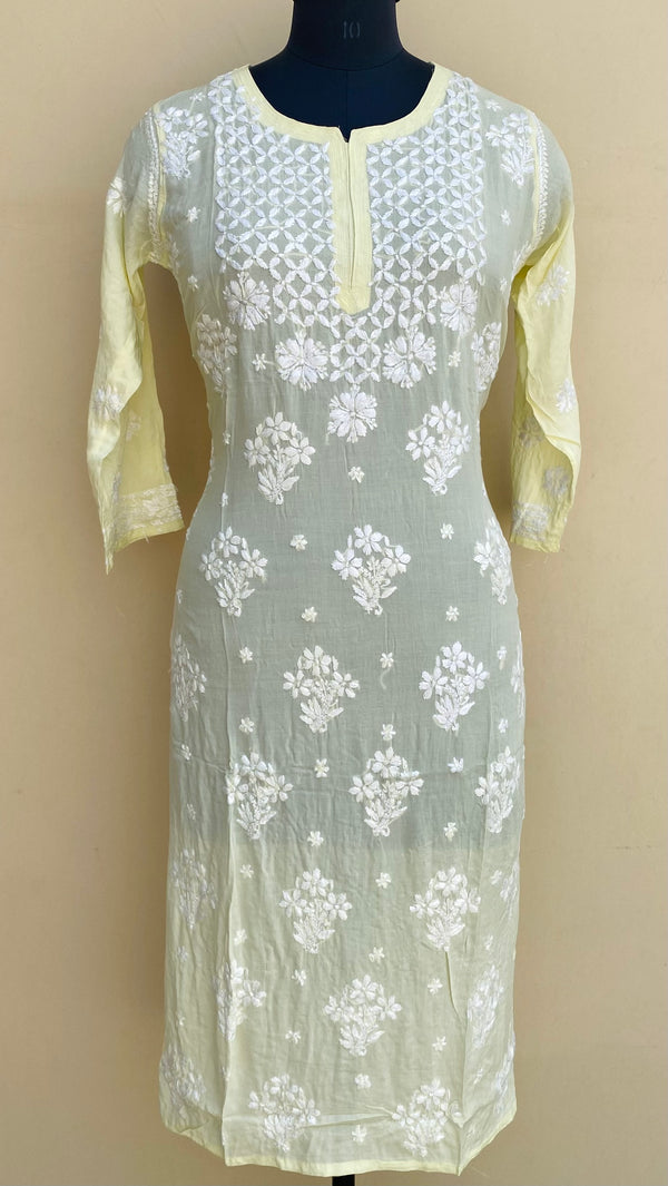 Lucknowi Chikankari Kurti Lemon Yellow Modal Cotton