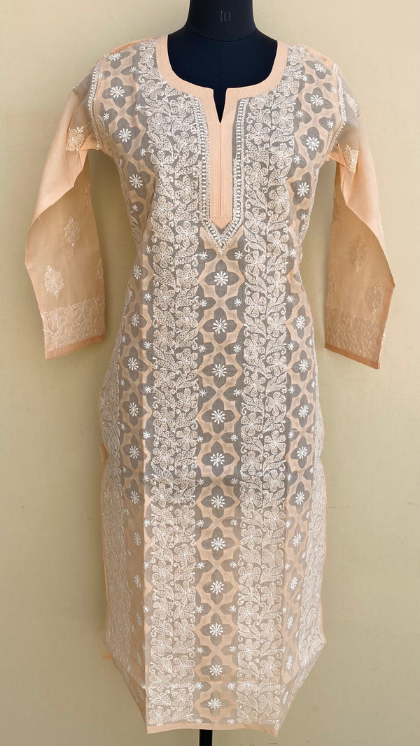 Lucknowi Chikankari Kurti Peach Cotton With Applique Work