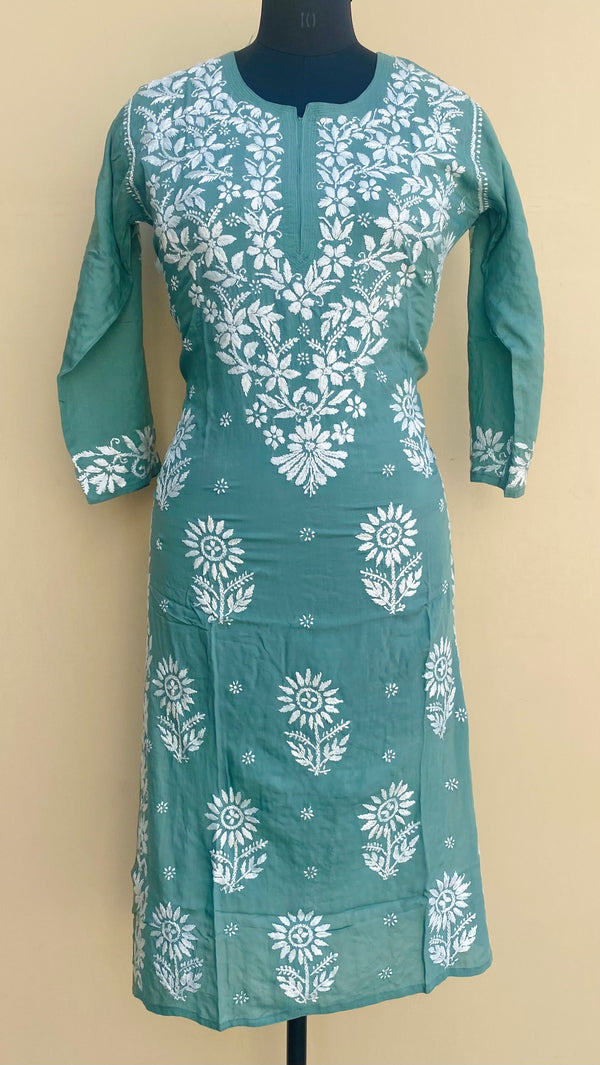 Lucknowi Chikankari Kurti Teal Green Modal Cotton