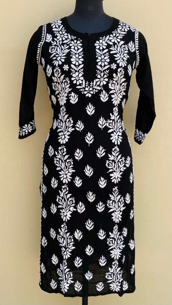 Lucknowi Chikankari Kurti Black Modal Cotton