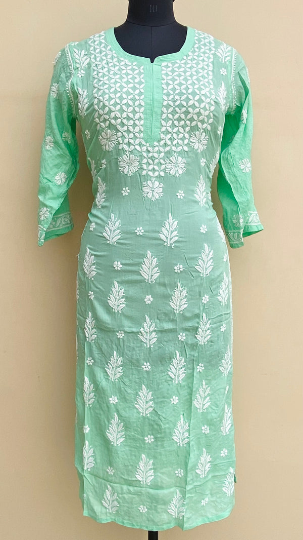 Lucknowi Chikankari Kurti Green Modal Cotton