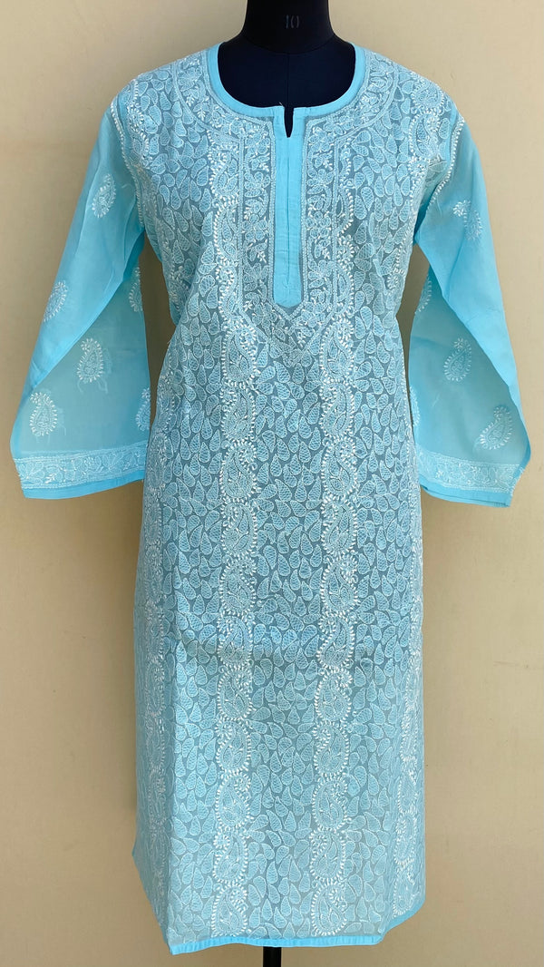 Lucknowi Chikankari Kurti Blue Cotton