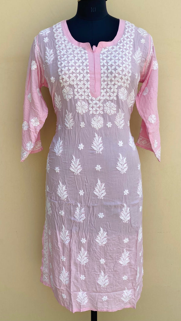 Lucknowi Chikankari Kurti Pink Modal Cotton