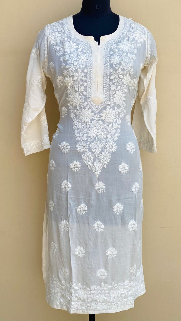 Lucknowi Chikankari Kurti Cream Modal Cotton