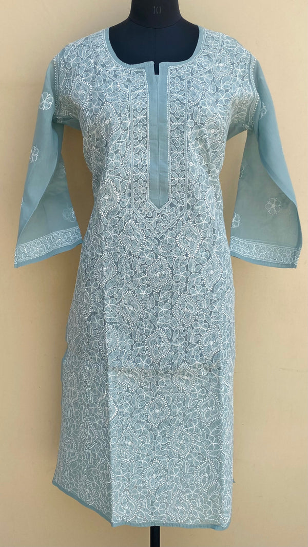 Lucknowi Chikankari Kurti Gray Cotton