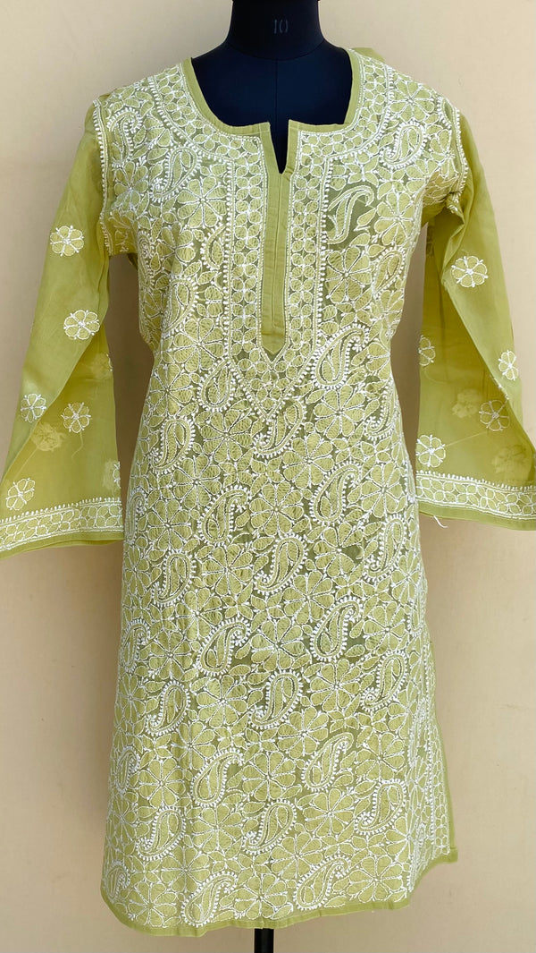 Lucknowi Chikankari Kurti Mehandi Green Cotton