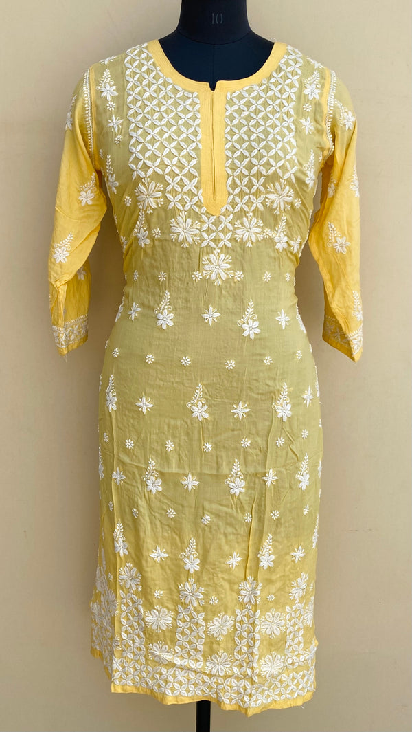 Lucknowi Chikankari Kurti Yellow Modal Cotton