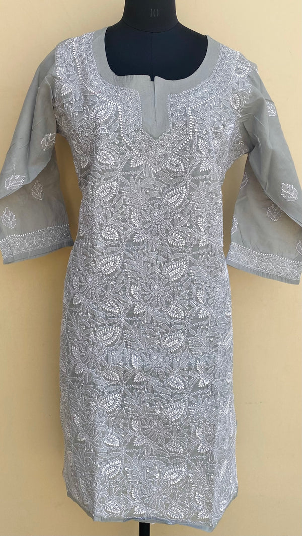 Lucknowi Chikankari Kurti Gray Cotton