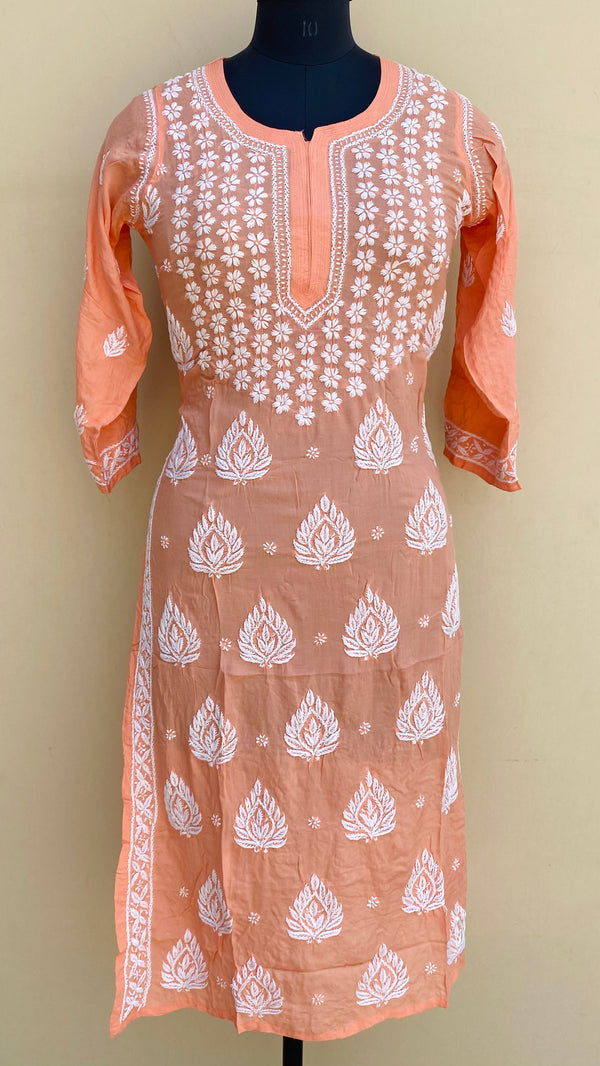 Lucknowi Chikankari Kurti Peach Modal Cotton
