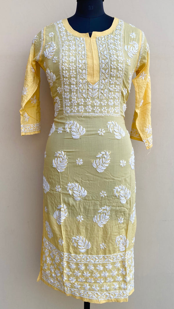 Lucknowi Chikankari Kurti Yellow Modal Cotton