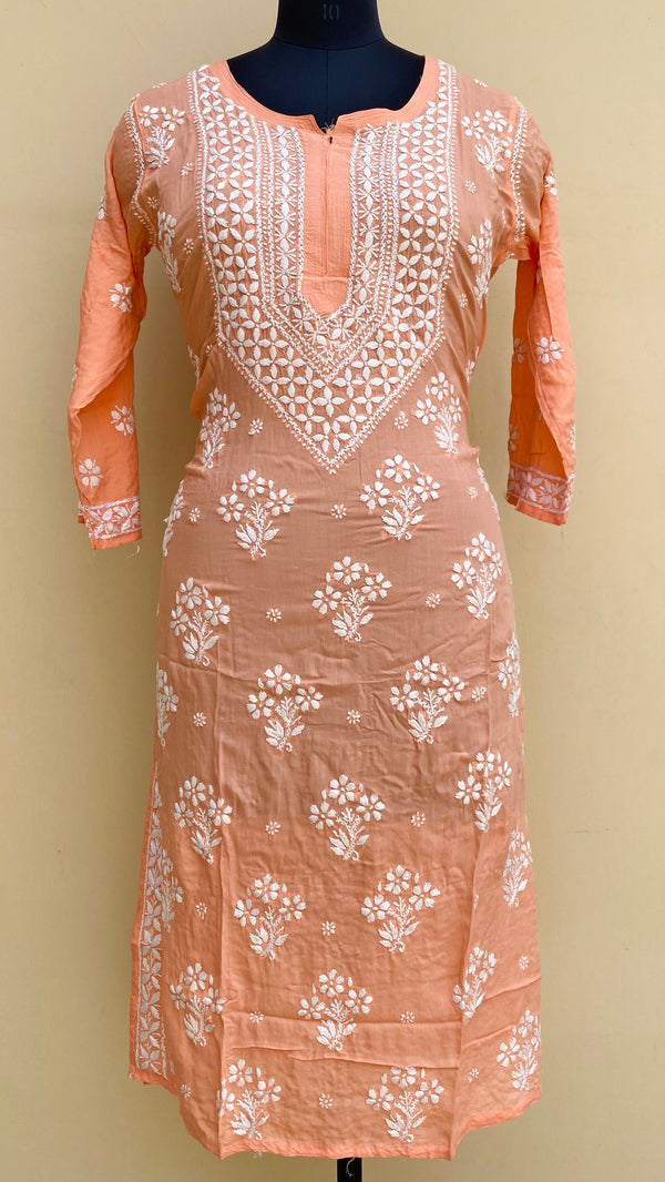 Lucknowi Chikankari Kurti Peach Modal Cotton