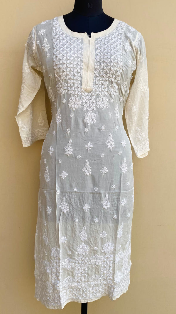 Lucknowi Chikankari Kurti Cream Modal Cotton