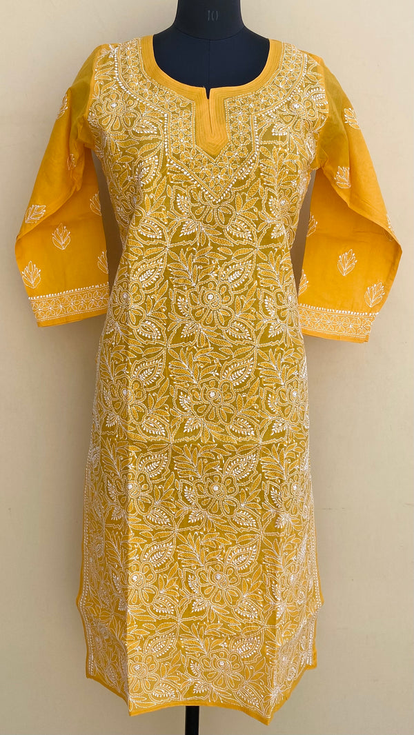 Lucknowi Chikankari Kurti Mustard Cotton