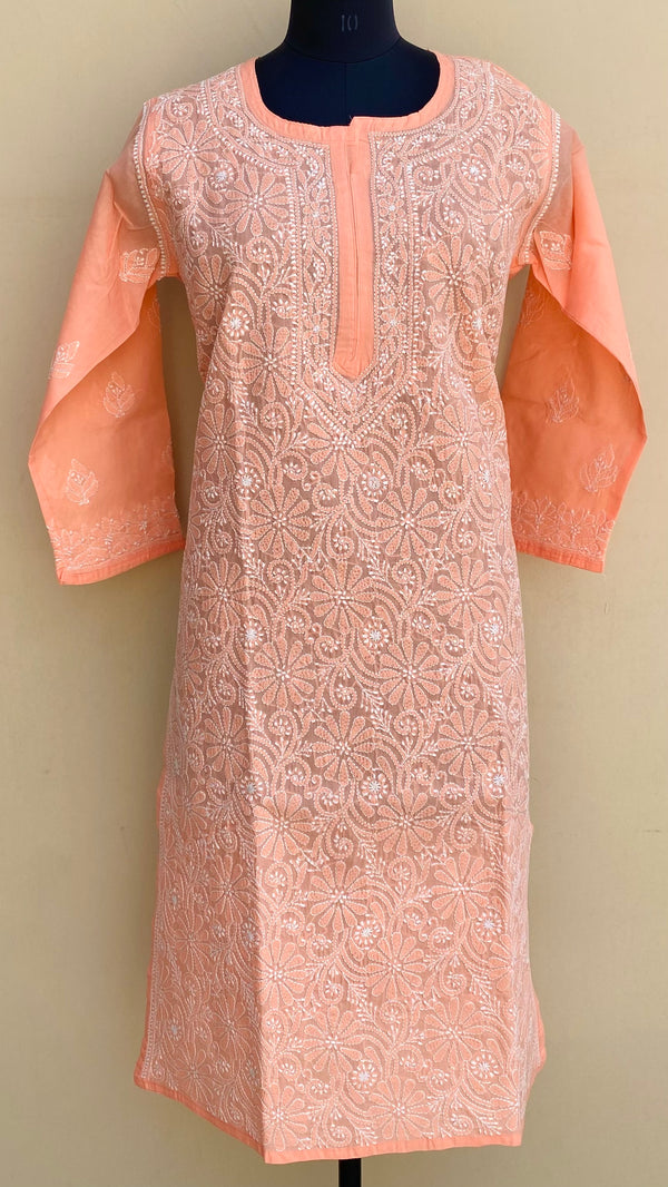 Lucknowi Chikankari Kurti Orange Cotton