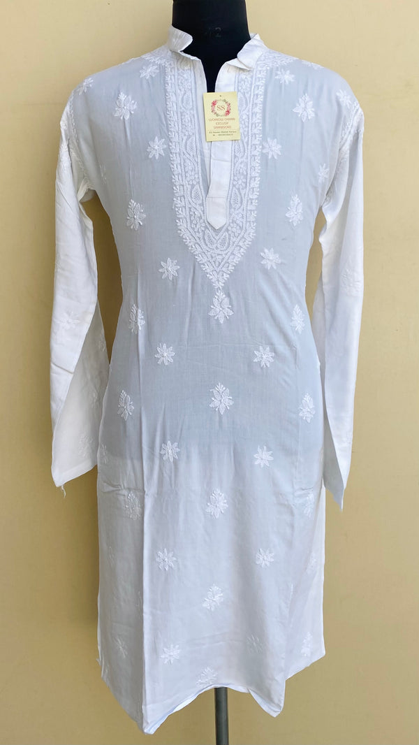 Lucknowi Chikankari Men’s kurta White Cotton With Jaali Work