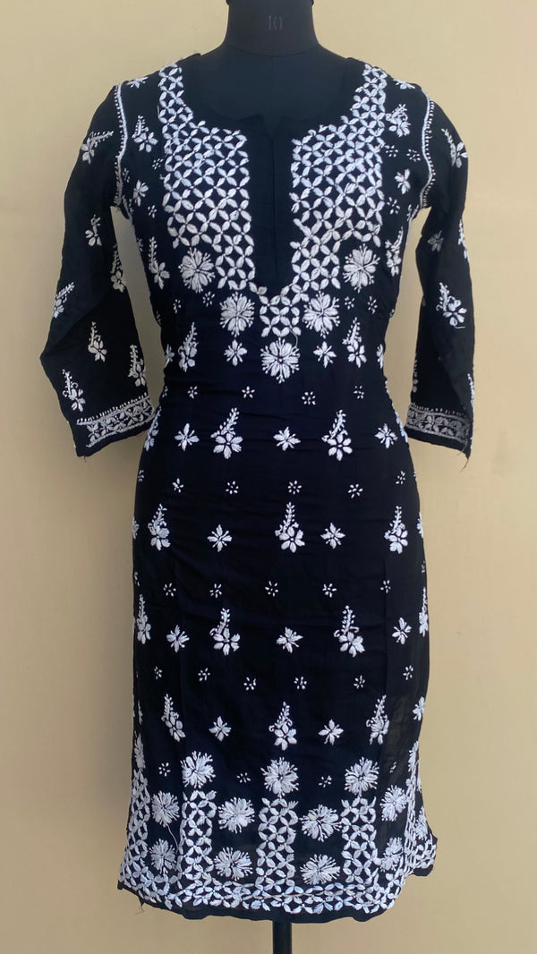 Lucknowi Chikankari Kurti Black Modal Cotton