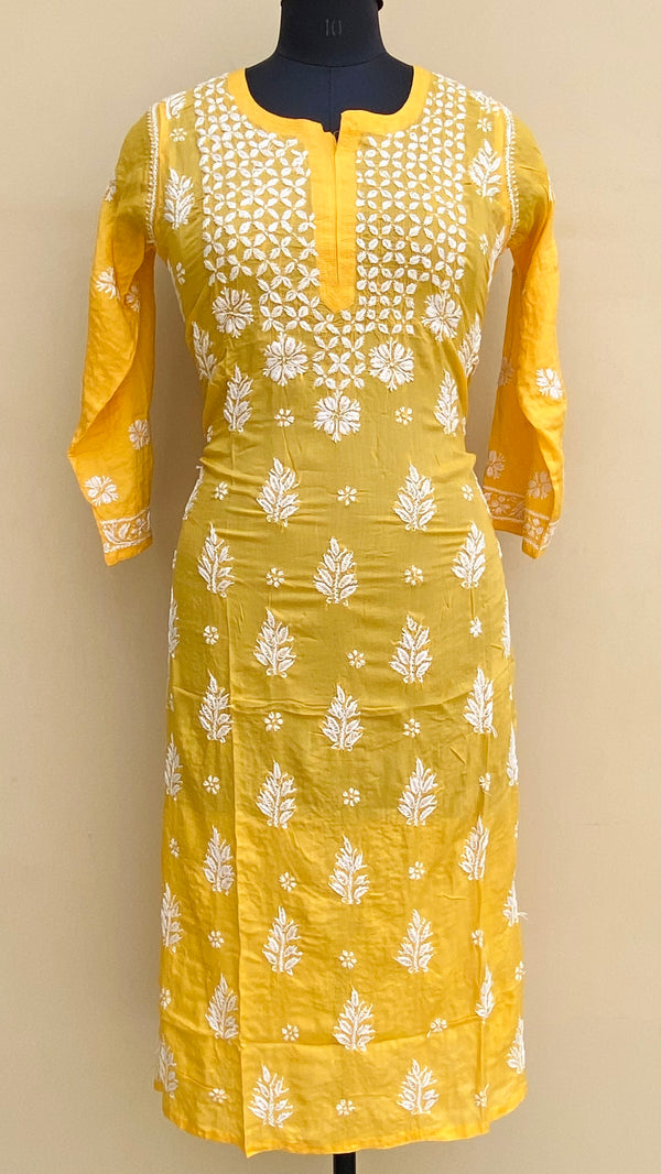 Lucknowi Chikankari Kurti Yellow Modal Cotton