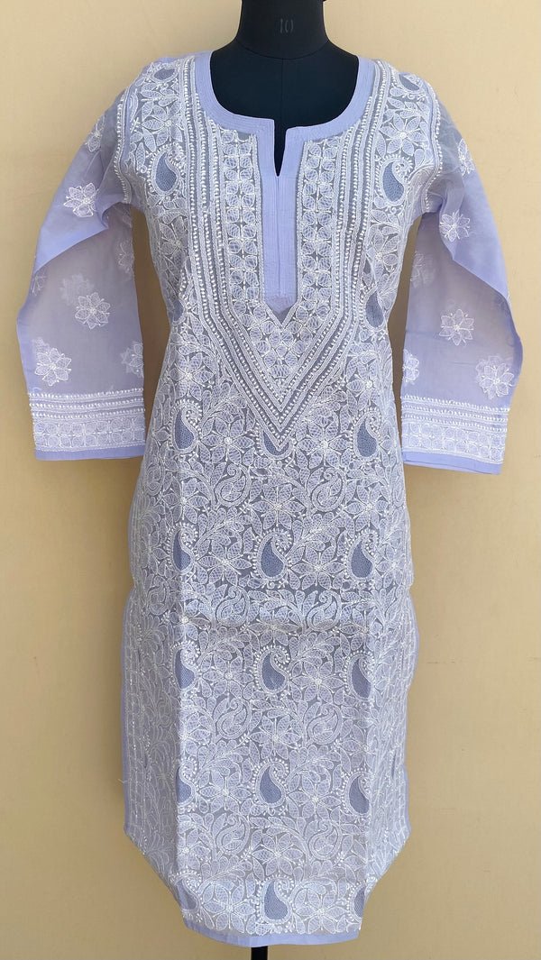 Lucknowi Chikankari Kurti Purple Cotton With Jaali Work