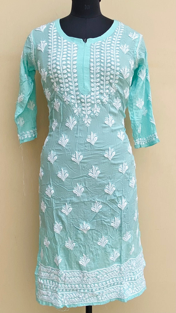 Lucknowi Chikankari Kurti Sea Green Modal Cotton