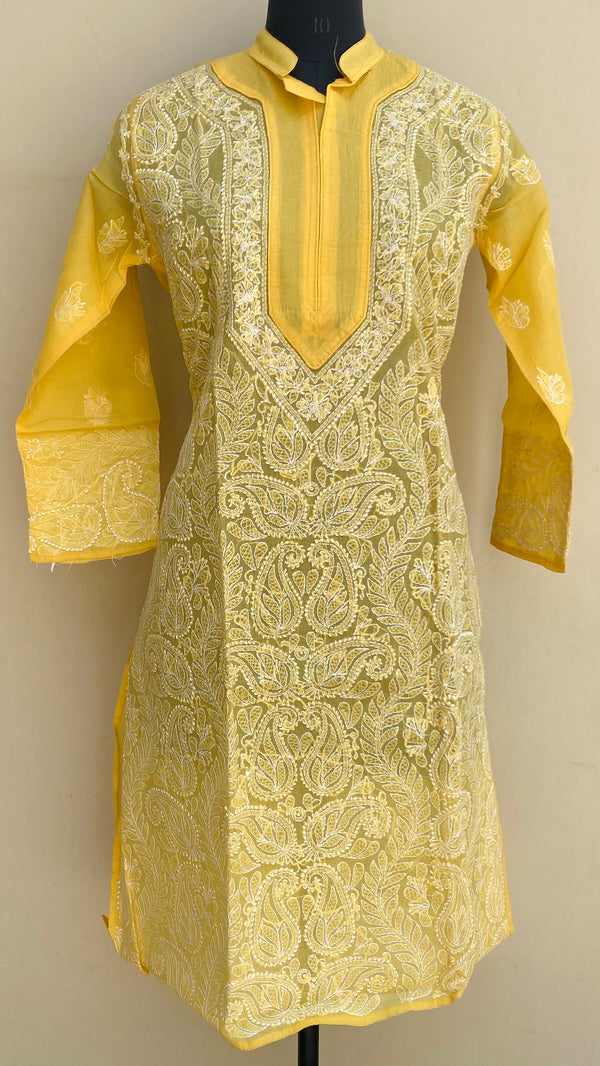 Lucknowi Chikankari Kurti Yellow Cotton