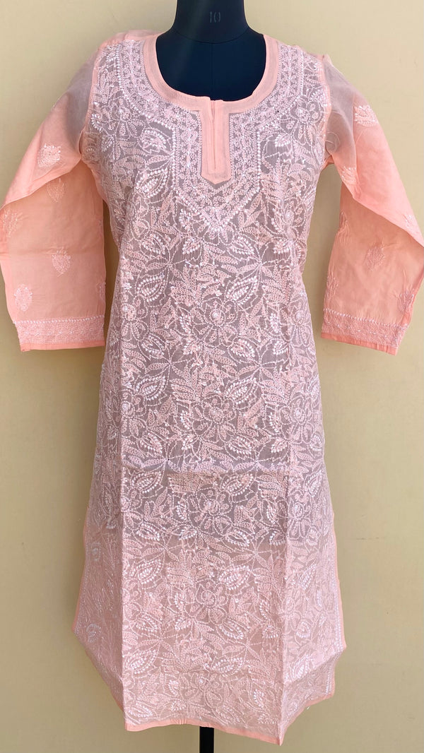 Lucknowi Chikankari Kurti Pink Cotton