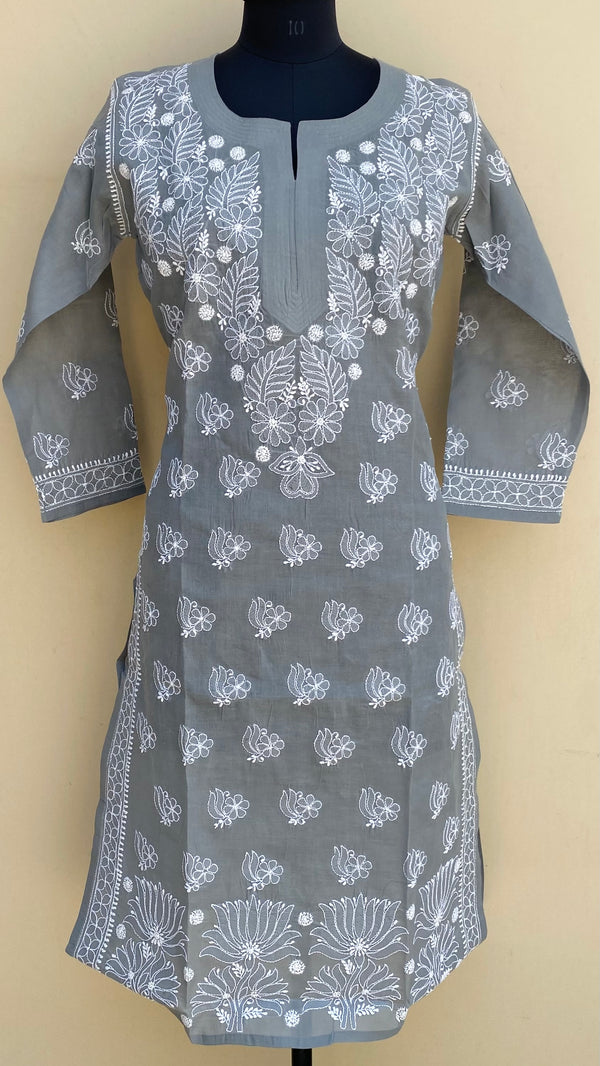 Lucknowi Chikankari Kurti Gray Cotton