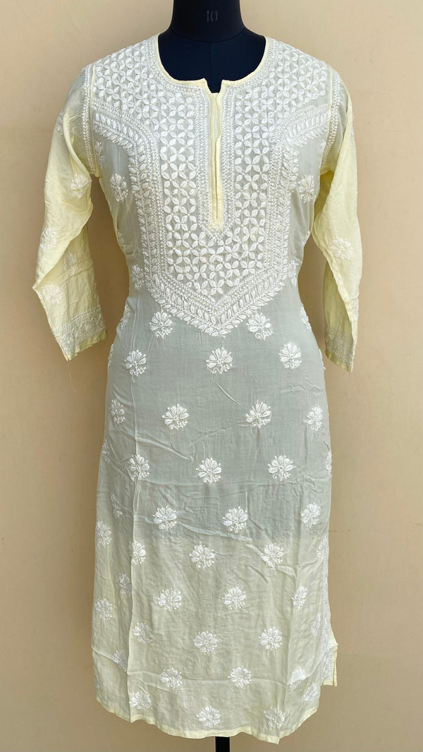 Lucknowi Chikankari Kurti Lemon Yellow Modal Cotton