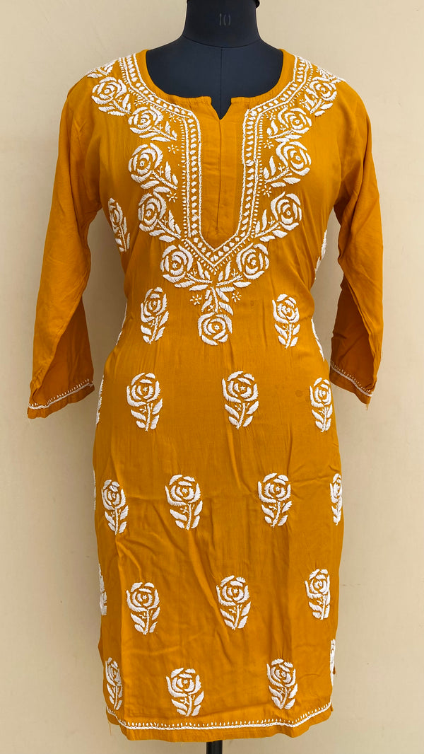 Lucknowi Chikankari Kurti Mustard Modal Cotton