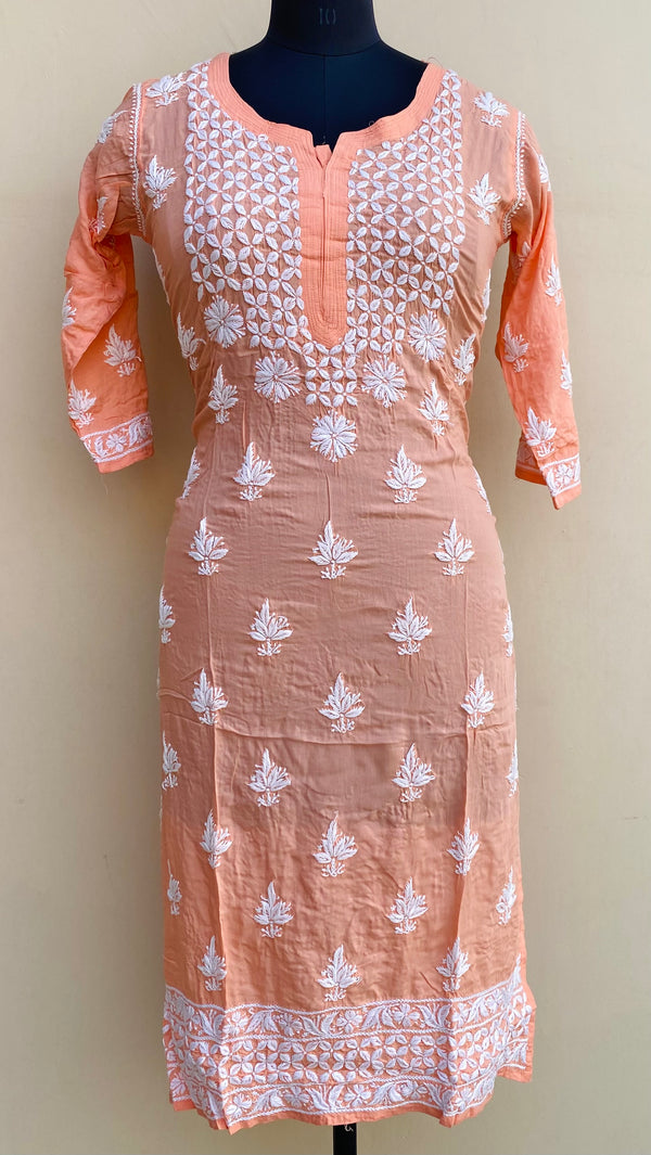 Lucknowi Chikankari Kurti Peach Modal Cotton