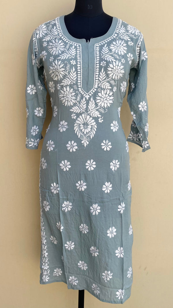 Lucknowi Chikankari Kurti Gray Modal Cotton