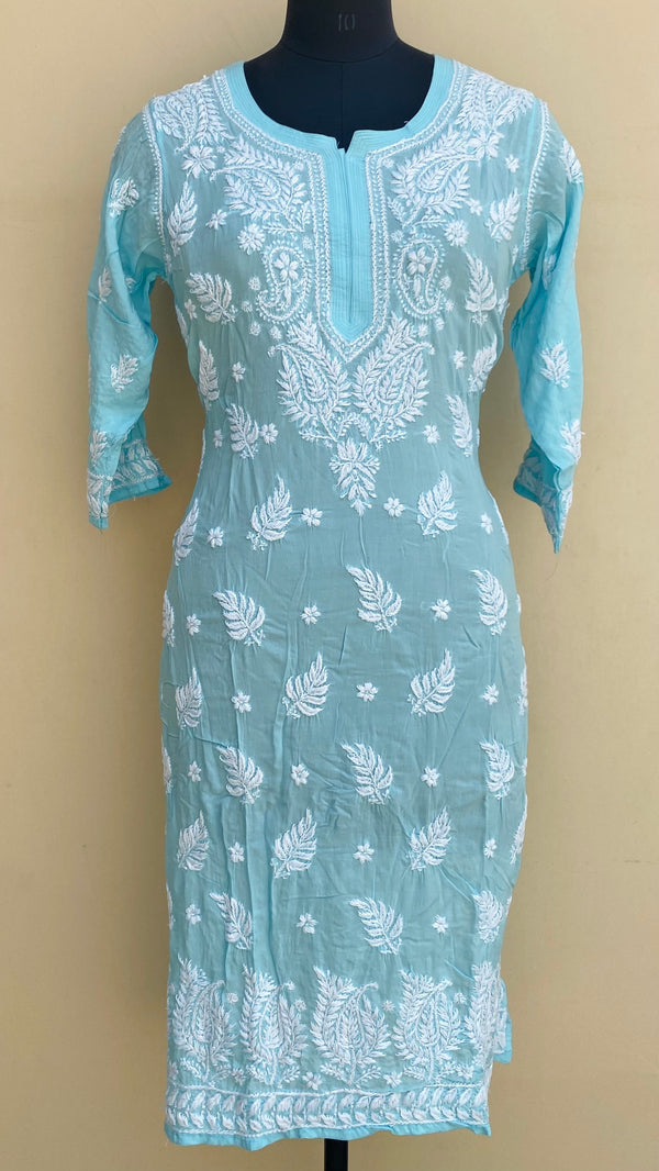 Lucknowi Chikankari Kurti Blue Modal Cotton