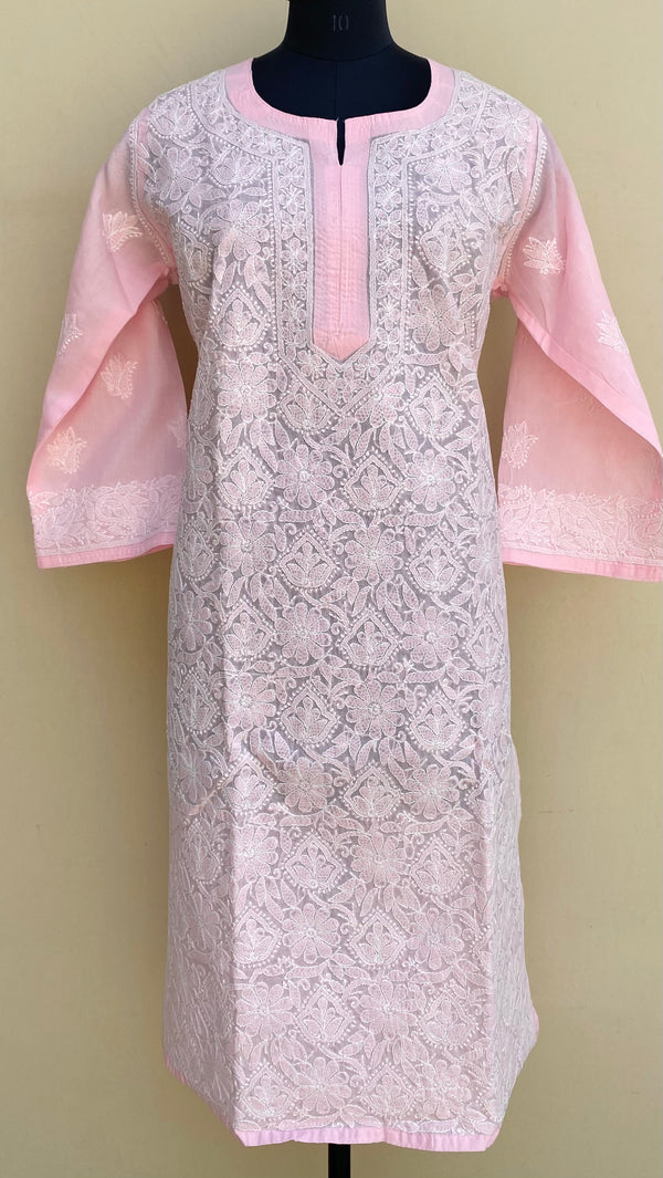 Lucknowi Chikankari Kurti Pink Cotton