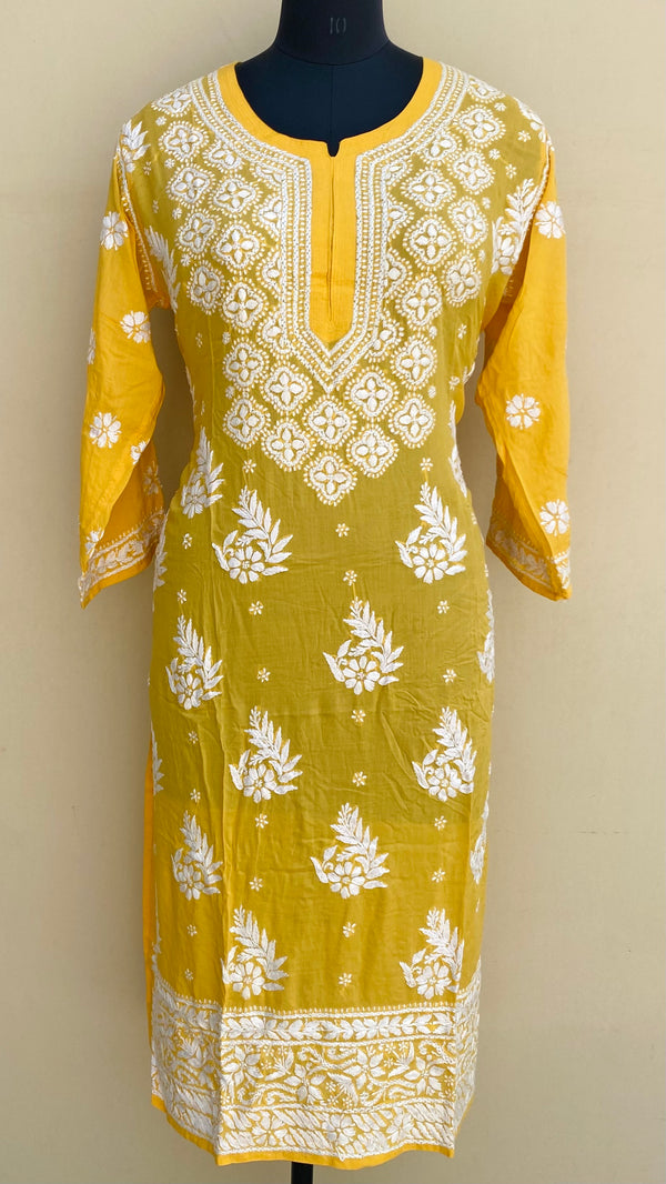 Lucknowi Chikankari Kurti Yellow Modal Cotton