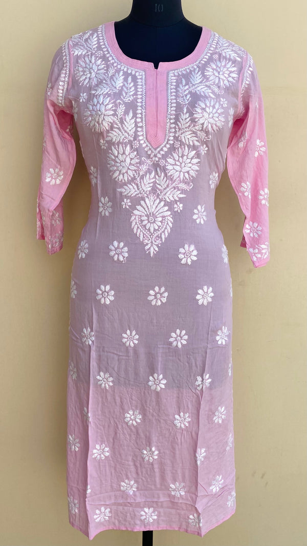 Lucknowi Chikankari Kurti Pink Modal Cotton