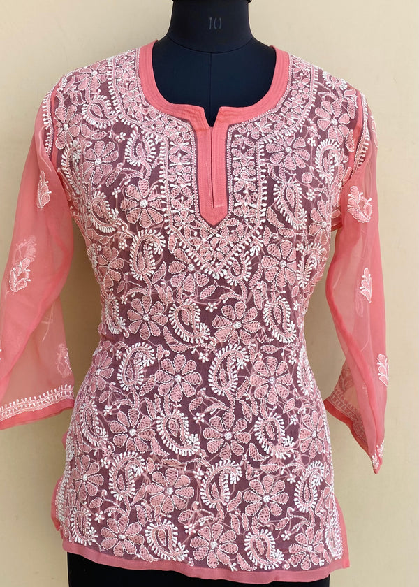 Lucknowi Chikankari Short Kurti Gajri Georgette