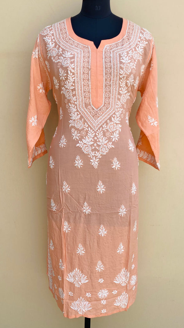 Lucknowi Chikankari Kurti Peach Modal Cotton