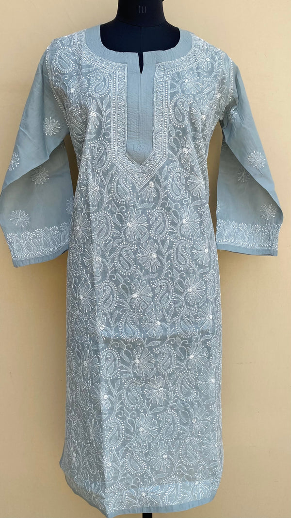 Lucknowi Chikankari Kurti Gray Cotton