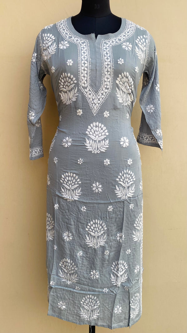 Lucknowi Chikankari Kurti Gray Modal Cotton