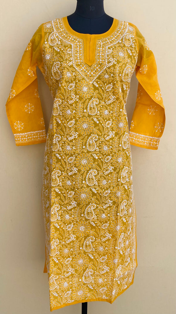 Lucknowi Chikankari Kurti Mustard Cotton