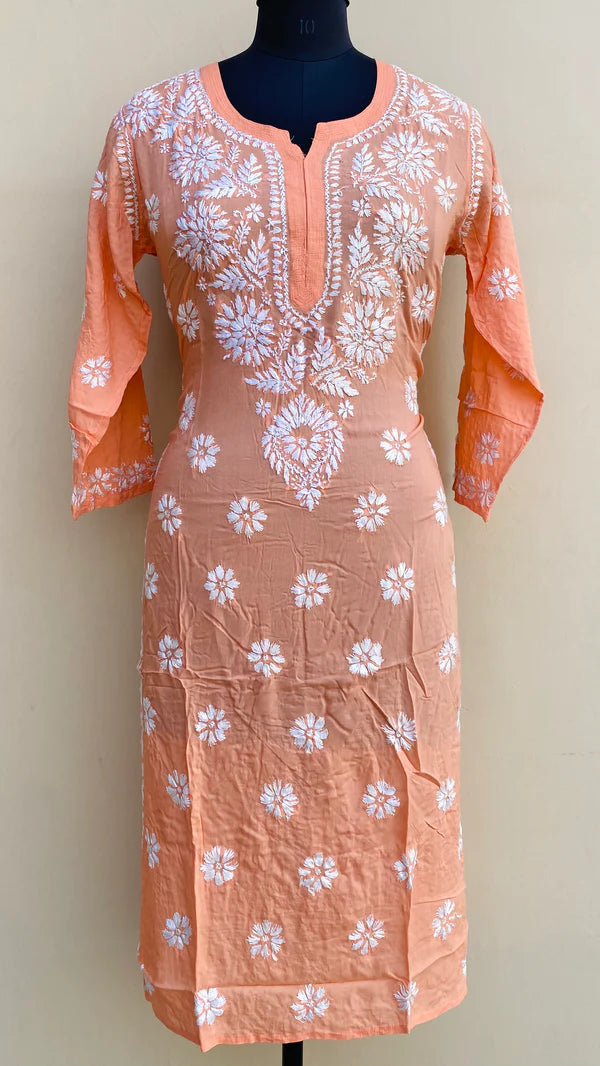 Lucknowi Chikankari Kurti Peach Soft Modal Cotton