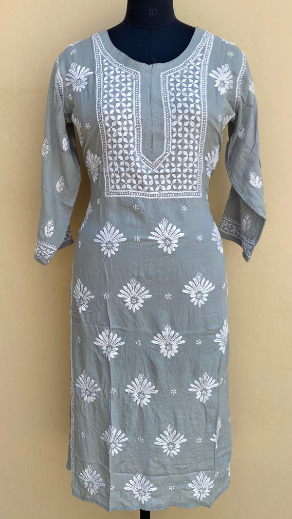 Lucknowi Chikankari Kurti Gray Modal Cotton