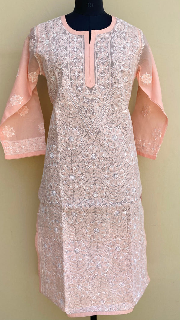 Lucknowi Chikankari Kurti Peach Cotton