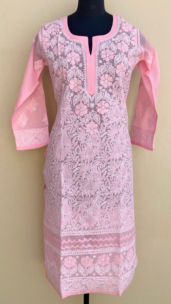 Lucknowi Chikankari Kurti Pink Cotton With Applique Work