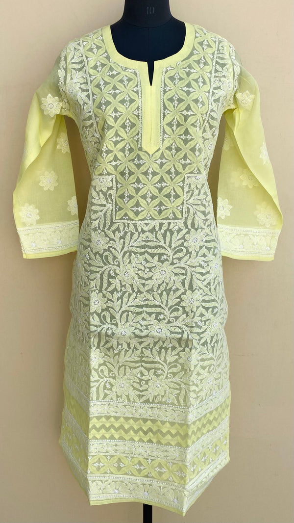 Lucknowi Chikankari Kurti Mint Green Cotton With Applique Work