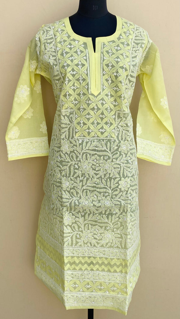 Lucknowi Chikankari Kurti Mint Green Cotton With Applique Work