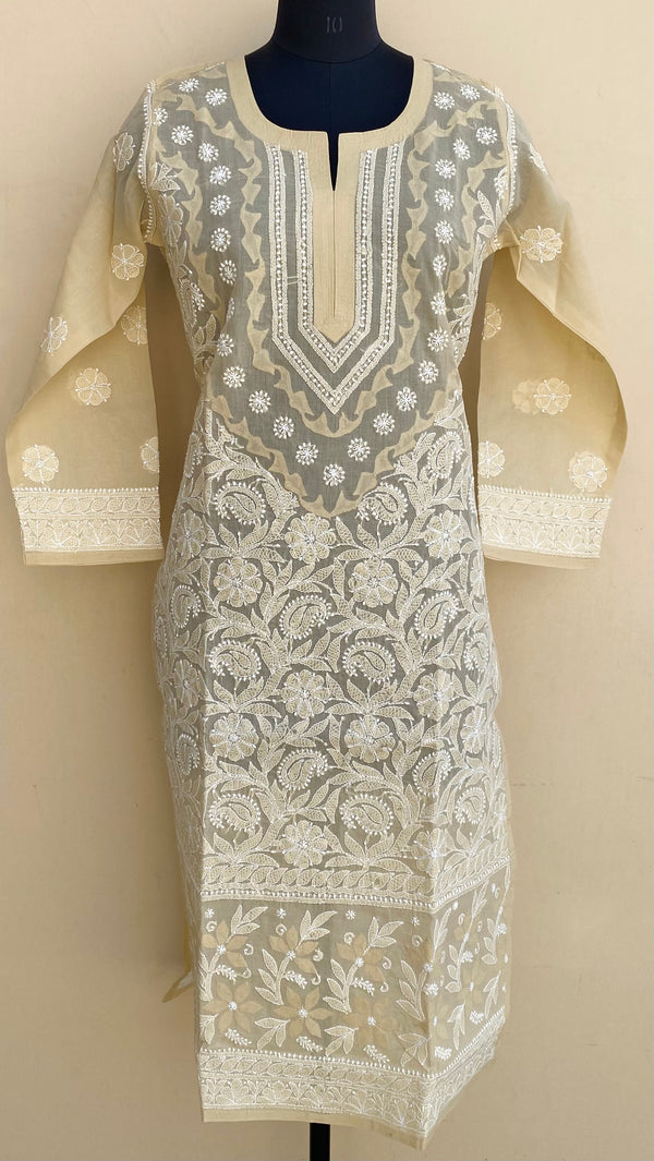 Lucknowi Chikankari Kurti Beige Cotton With Applique Work