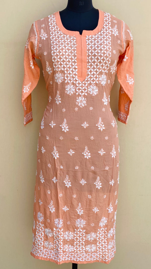 Lucknowi Chikankari Kurti Peach Modal Cotton