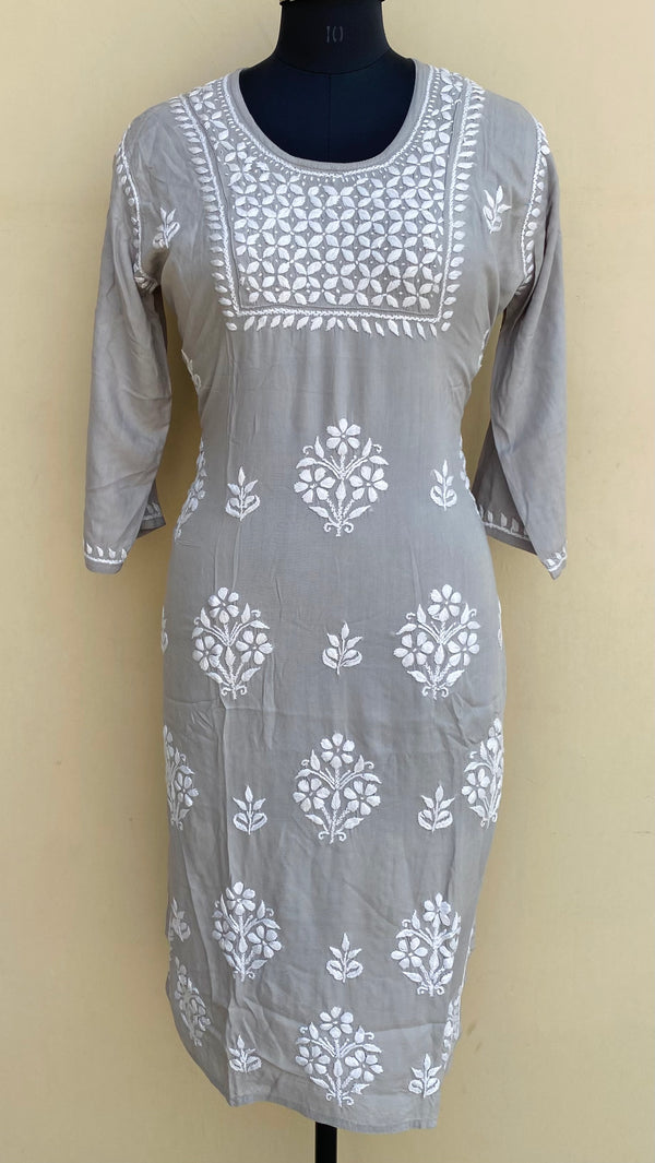 Lucknowi Chikankari Kurti Gray Modal Cotton