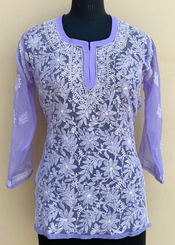 Lucknowi Chikankari Short Kurti Purple Georgette